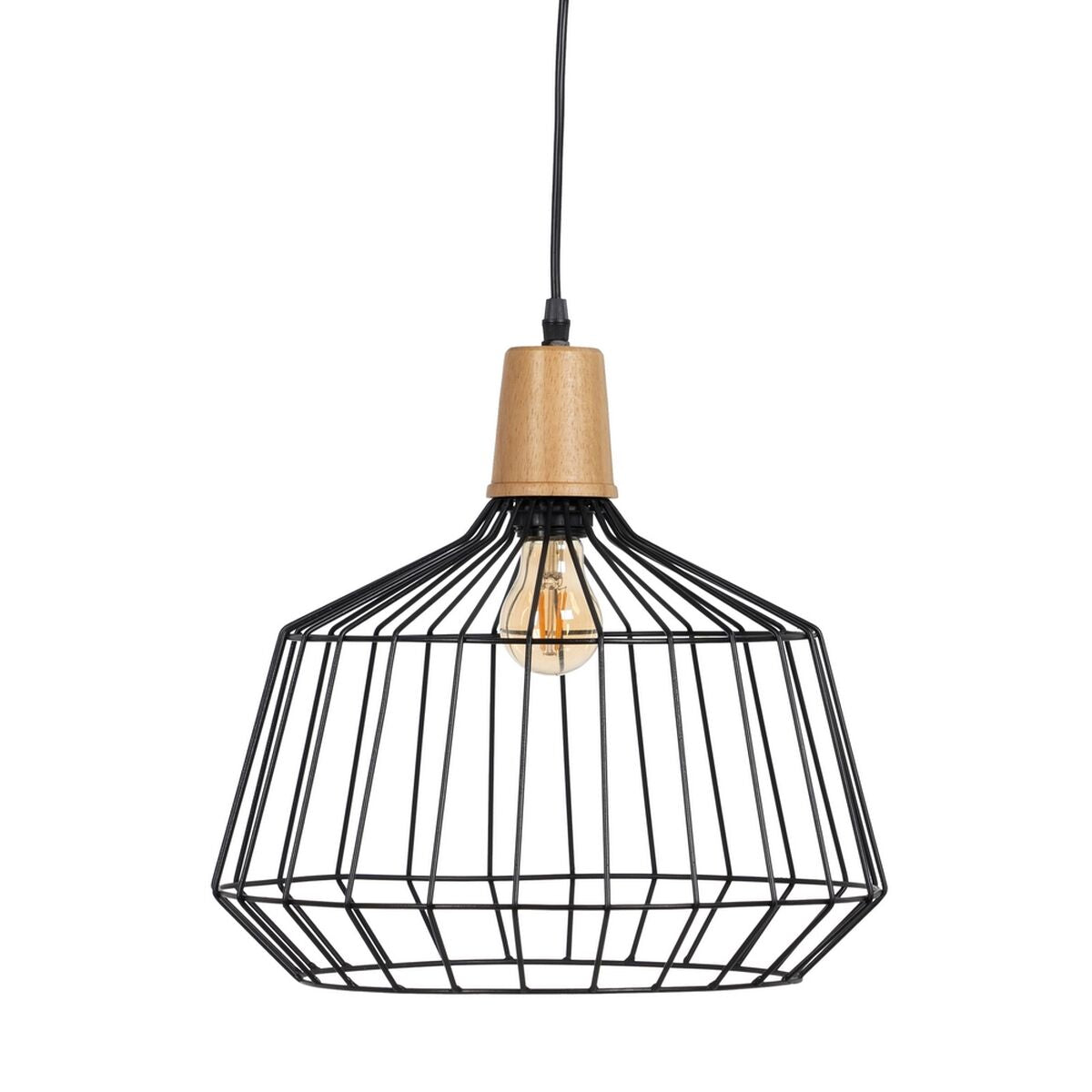 Natural Black Ceiling Lamp Wood Iron 220-240 V 36 x 36 cm