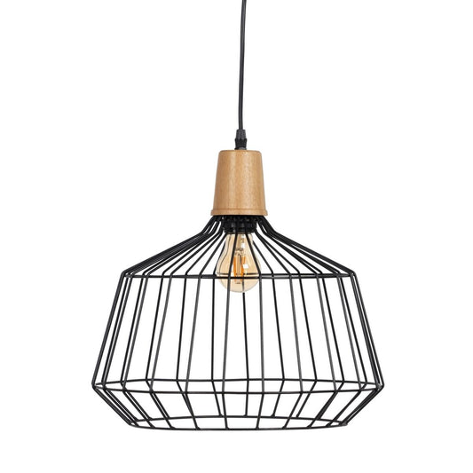 Natural Black Ceiling Lamp Wood Iron 220-240 V 36 x 36 cm