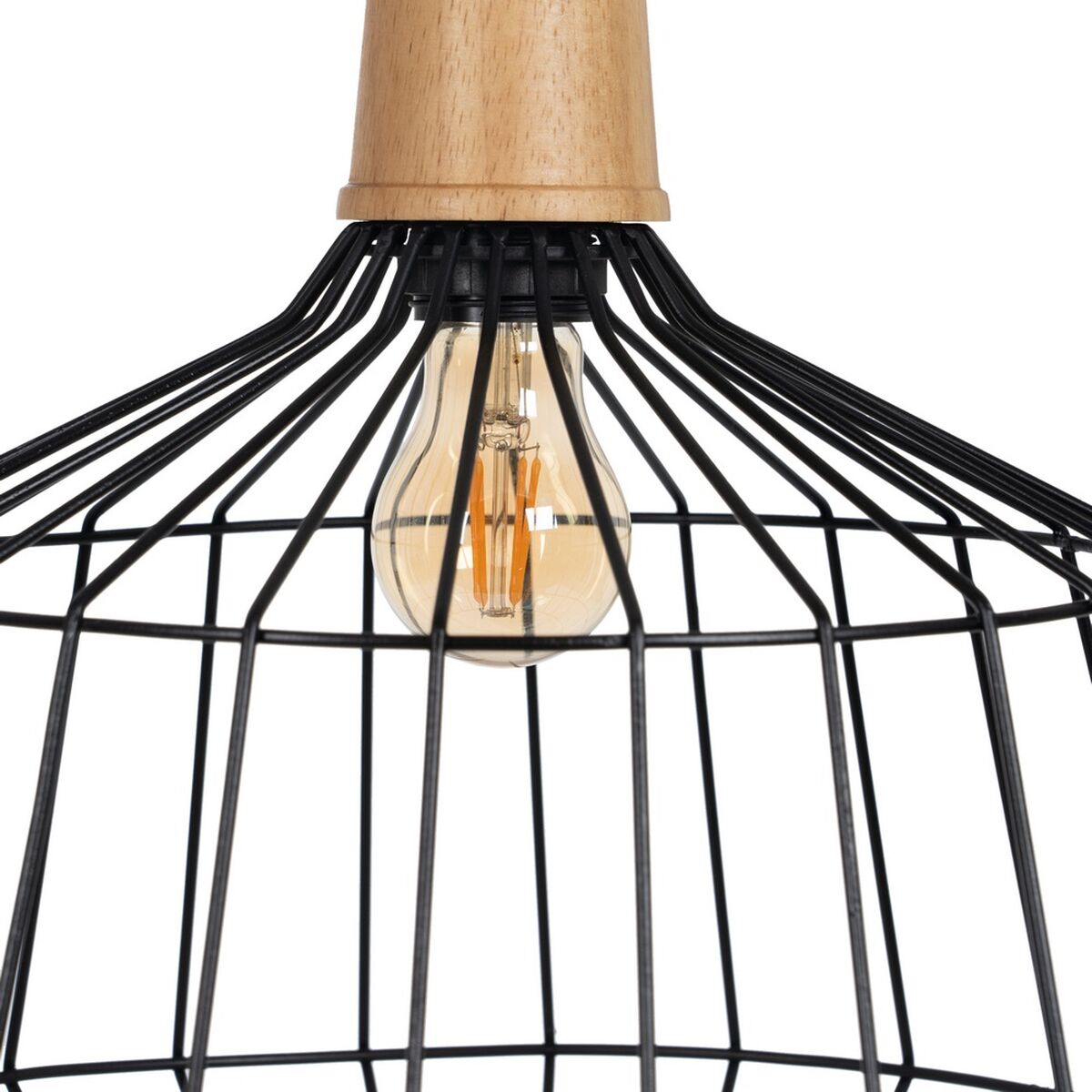 Natural Black Ceiling Lamp Wood Iron 220-240 V 36 x 36 cm