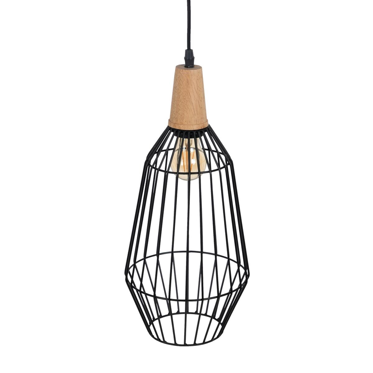 Natural Black Ceiling Lamp Wood Iron 220-240 V 20 x 19.5 cm