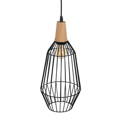 Natural Black Ceiling Lamp Wood Iron 220-240 V 20 x 19.5 cm