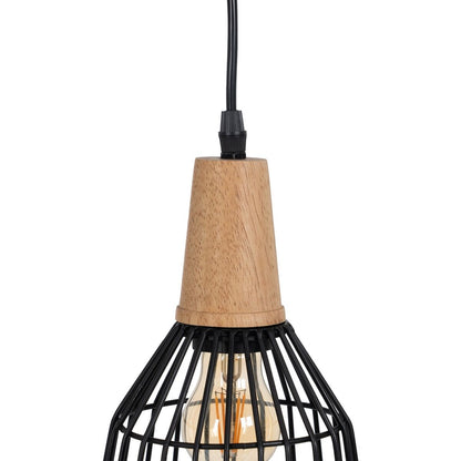 Natural Black Ceiling Lamp Wood Iron 220-240 V 20 x 19.5 cm