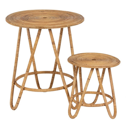 Set of 2 Beige Rattan tables 60 x 60 x 39 cm (2 units)