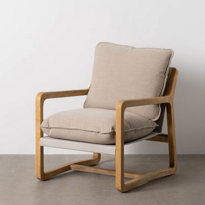 Natural Beige Armchair Rubber Wood Sponge Ash Wood Foam 65 x 69 x 83 cm