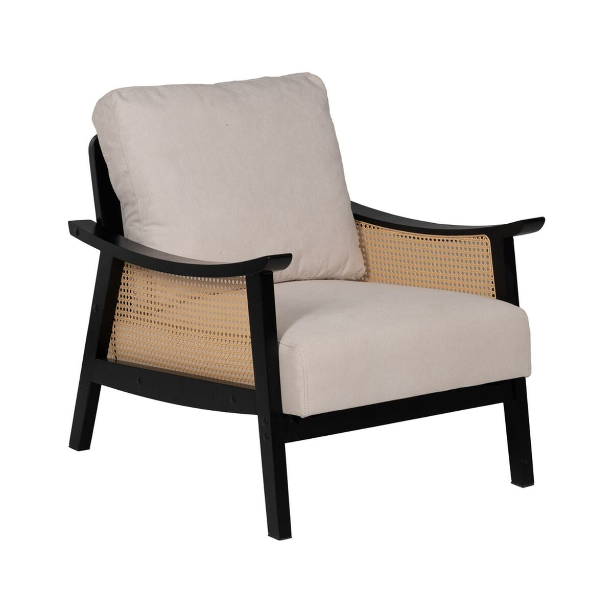 Black Beige Armchair Polyethylene Rubber Wood MDF Foam 100% Polyester 69.5 x 83 x 80 cm