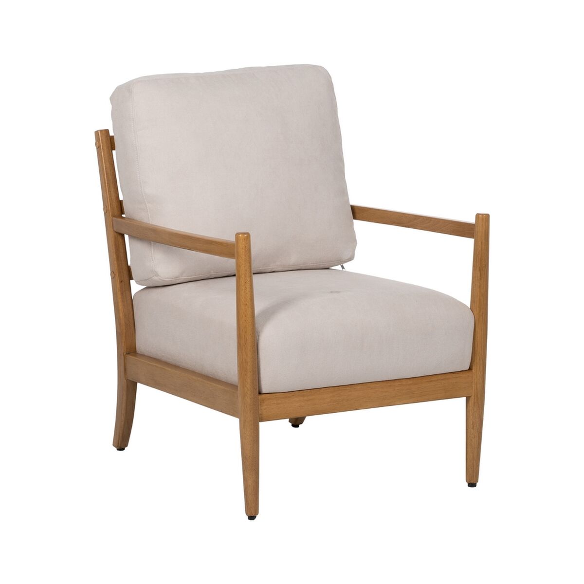 Natural Beige Armchair Rubber Wood MDF Foam 100% Polyester 65 x 71 x 88 cm