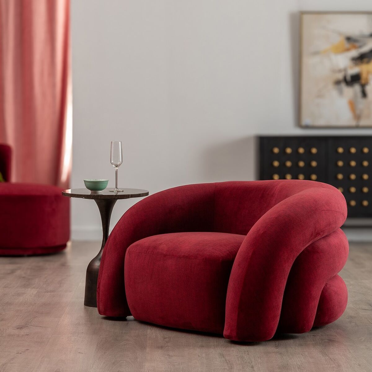 Burgundy Wood Foam Armchair 100 x 84 x 58 cm