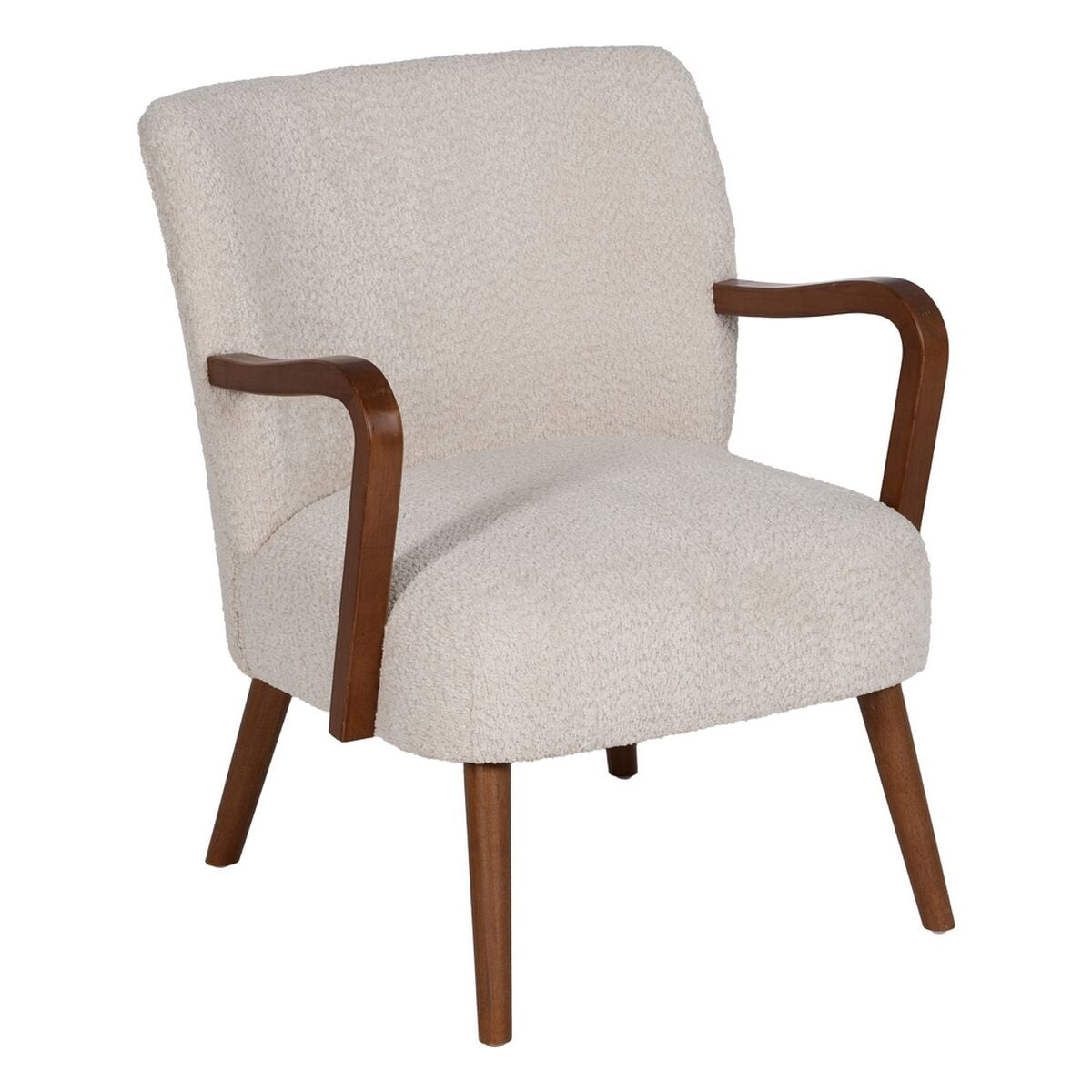 Natural Beige Armchair Polyester Rubber Wood Sponge 56 x 56 x 78 cm