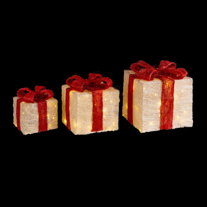 Christmas Ornament White Red Metal Fiber Gift Box 25 x 25 x 31 cm (3 Units)