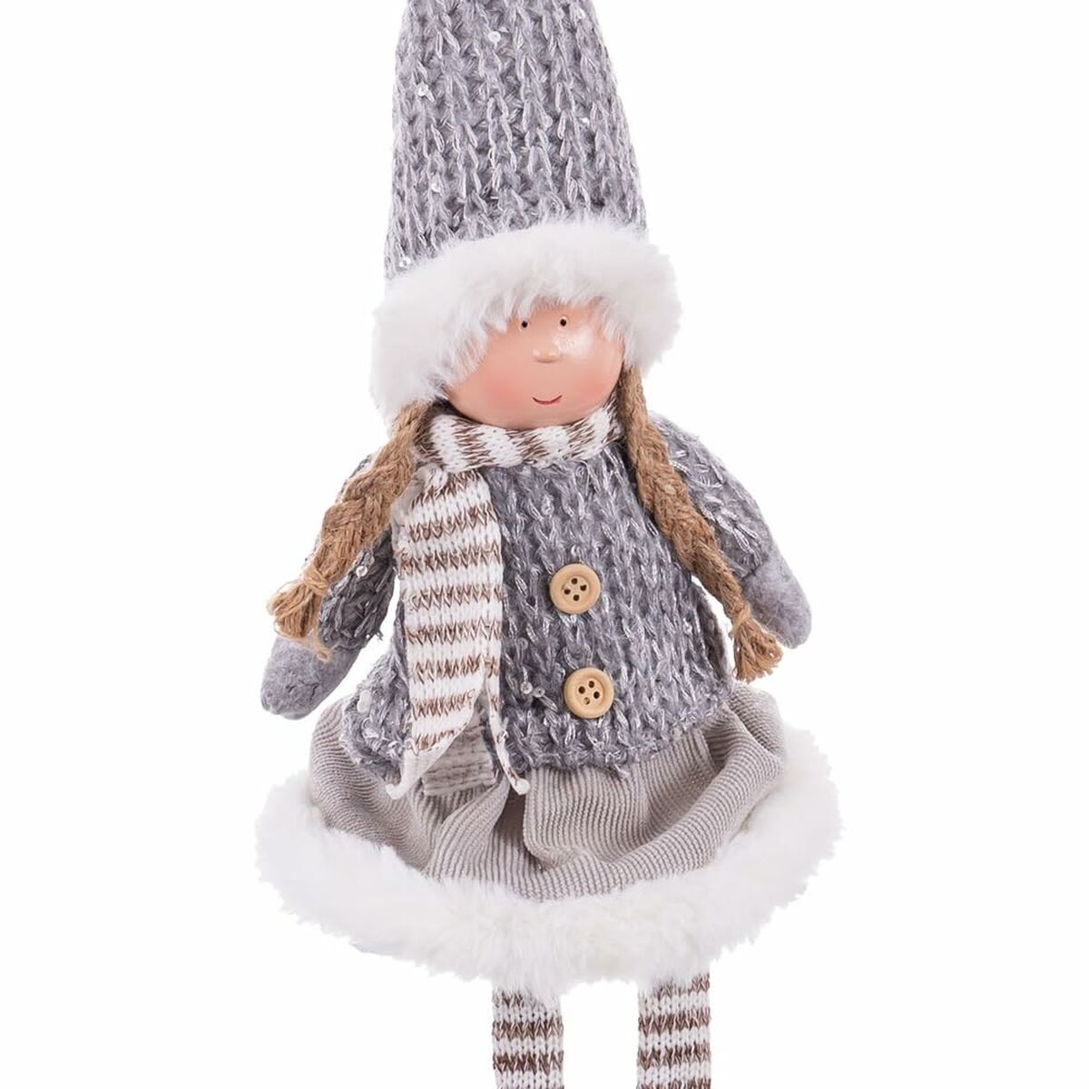 Christmas Ornament Grey Multicolor Polyresin Sand Fabric Girl 12 x 9 x 53 cm