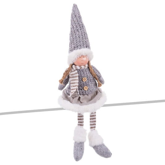 Christmas Ornament Grey Multicolor Polyresin Sand Fabric Girl 12 x 9 x 53 cm