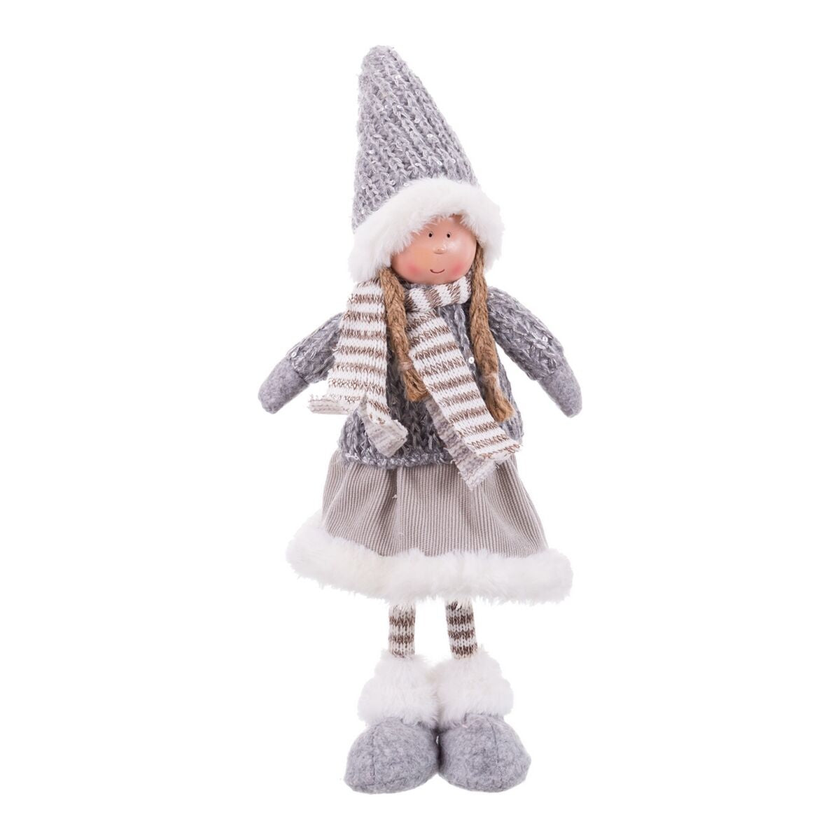 Christmas Ornament Grey Multicolor Metal Polyresin Fabric Girl 12 x 9 x 52 cm