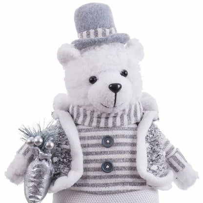 Adorno Navideño Blanco Gris Metal Tejido Oso polar 20 x 10 x 33 cm