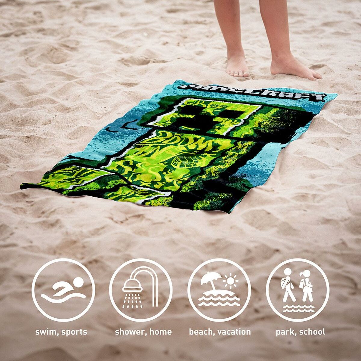 Minecraft Green Beach Towel 70 x 140 cm