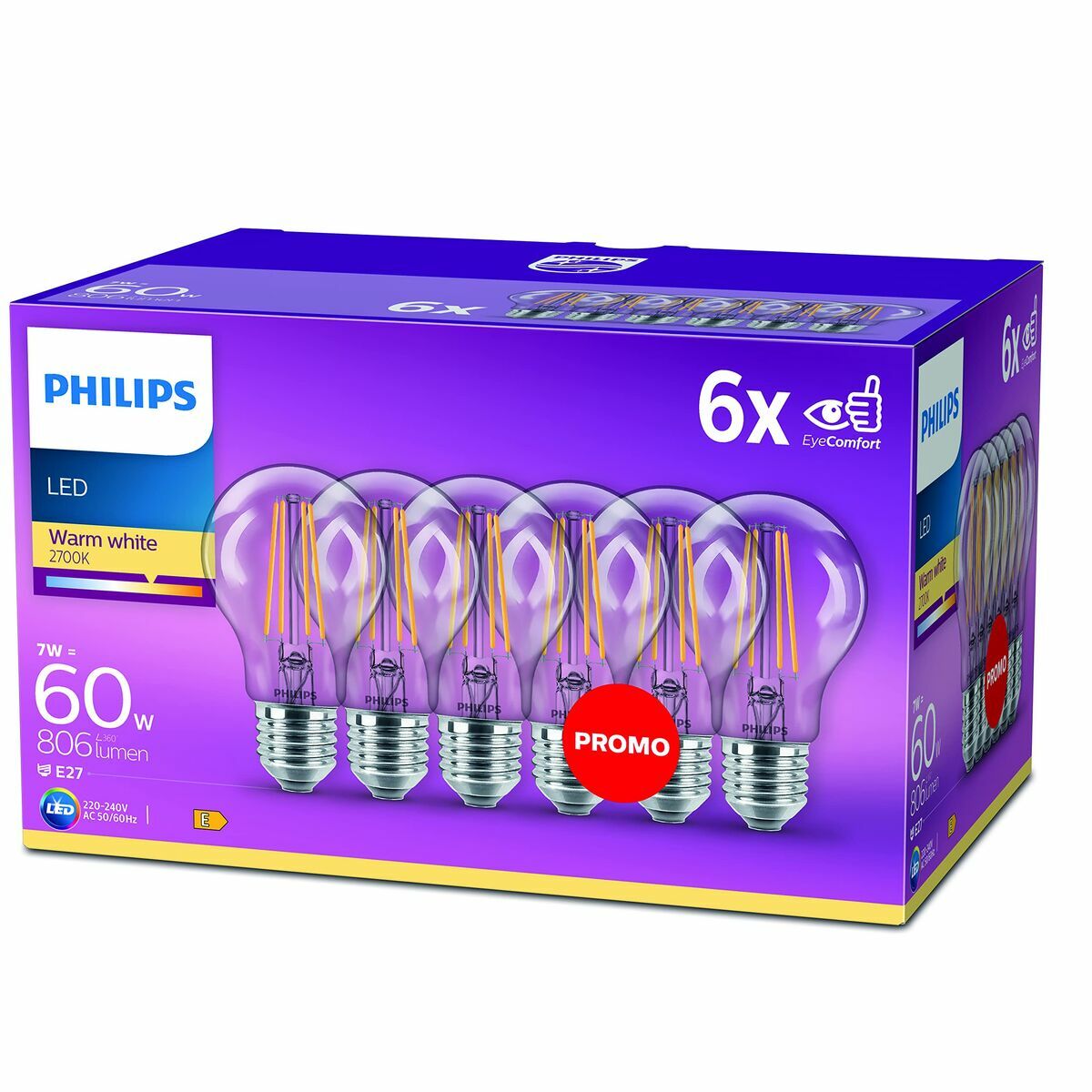 Philips LED Bulb Clear Bulb E 60 W (2700k)