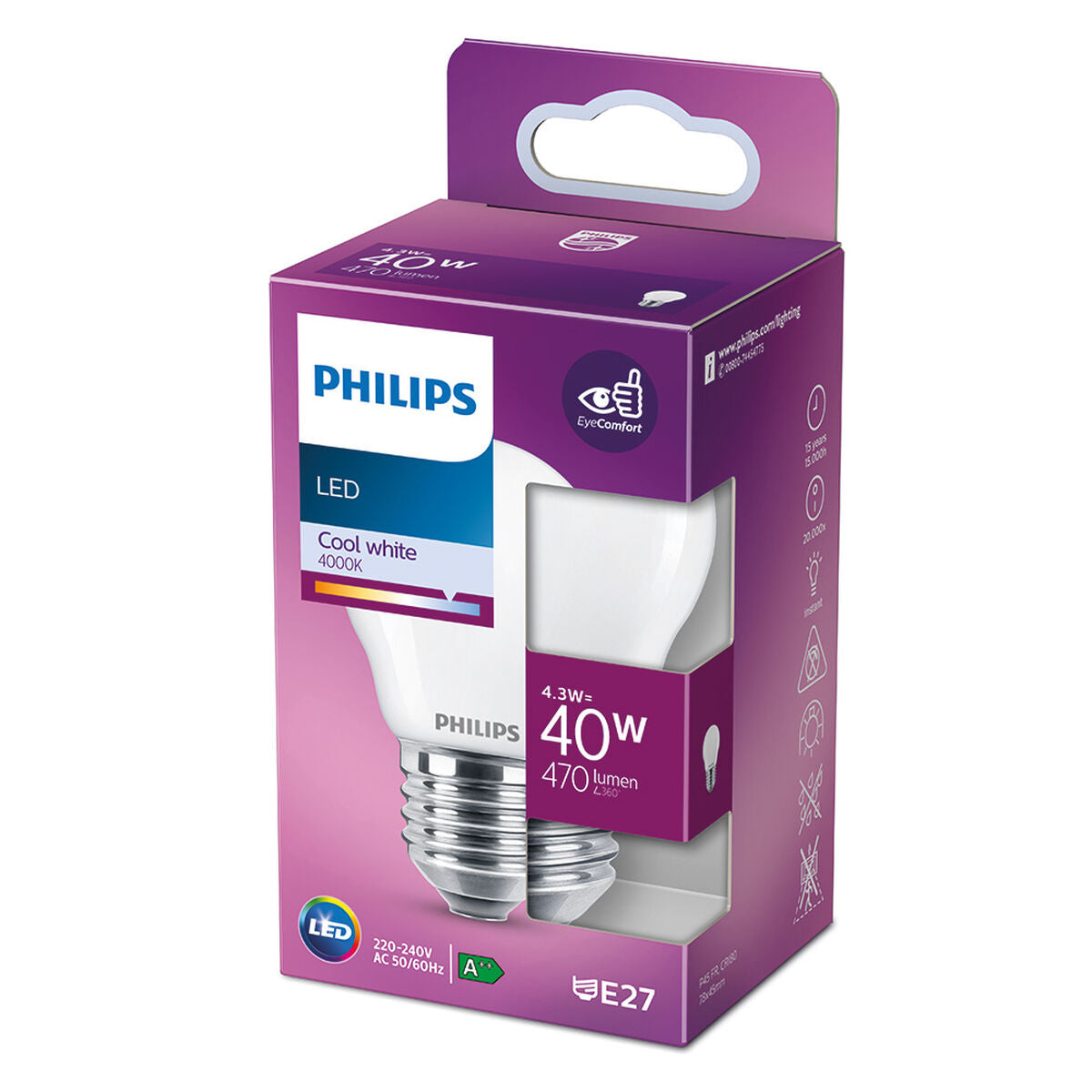 Bombilla LED Philips Blanco F 40 W 4,3 W E27 470 lm 4,5 x 7,8 cm (4000 K)