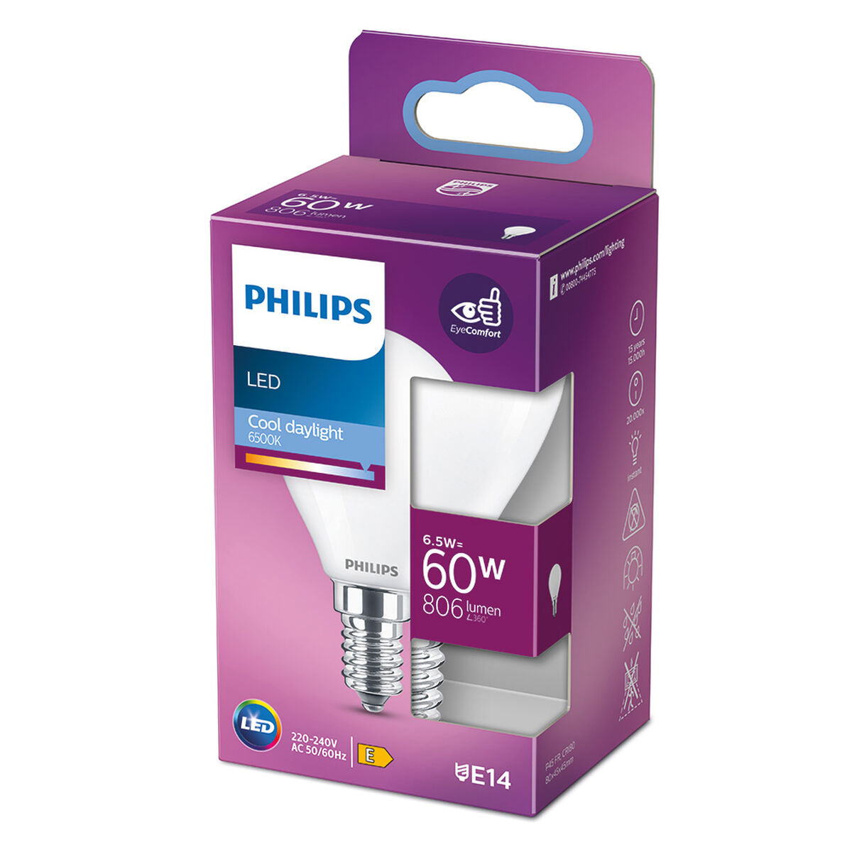 Bombilla LED Philips E 6,5 W E14 806 lm Ø 4,5 x 8 cm (6500 K)