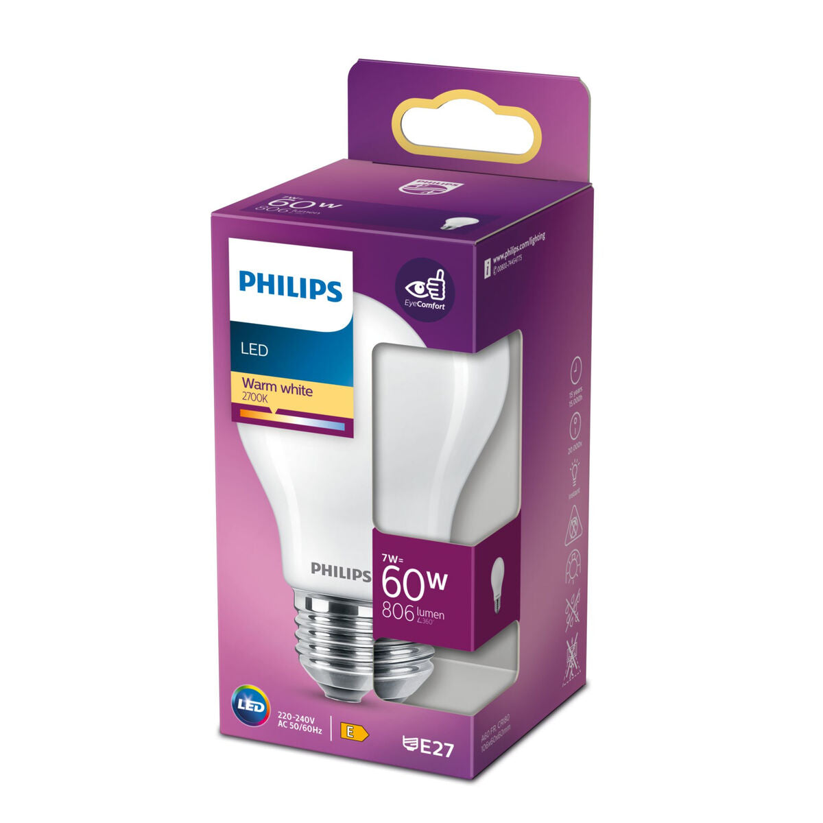 Philips Equivalent E27 60 WE LED Bulb (2700 K)