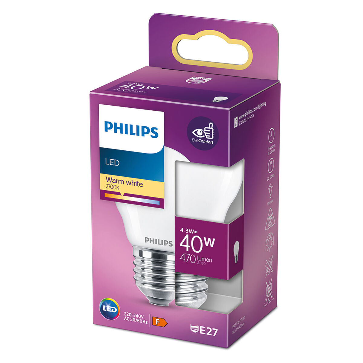 Philips F LED bulb 40 W 4.3 W E27 470 lm 4.5 x 8.2 cm (2700 K)