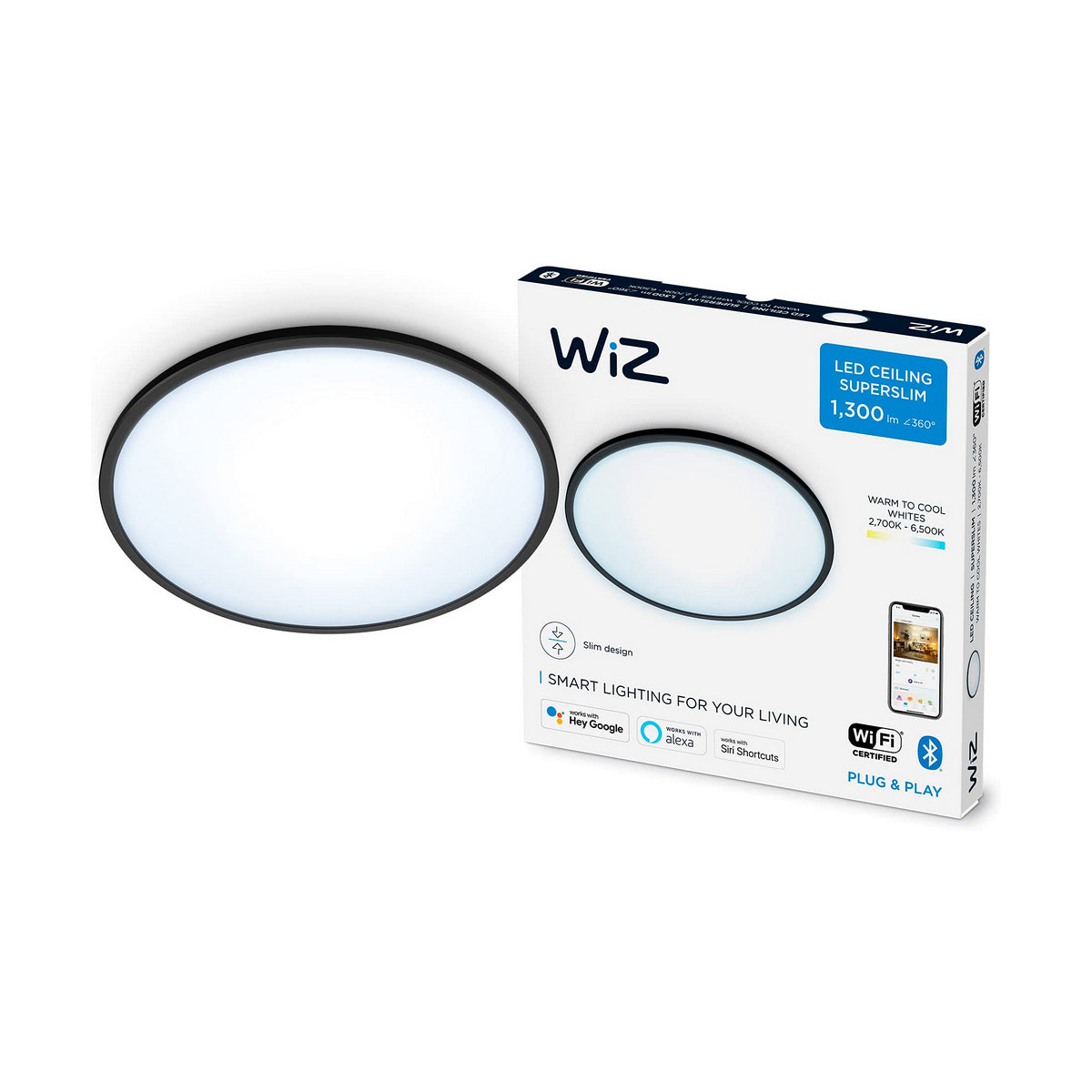 Philips Wiz Ceiling Lamp 14 W ø 24.2 x 2.3 cm White Black Multicolour Metal Aluminium (2700 K) (6500 K)