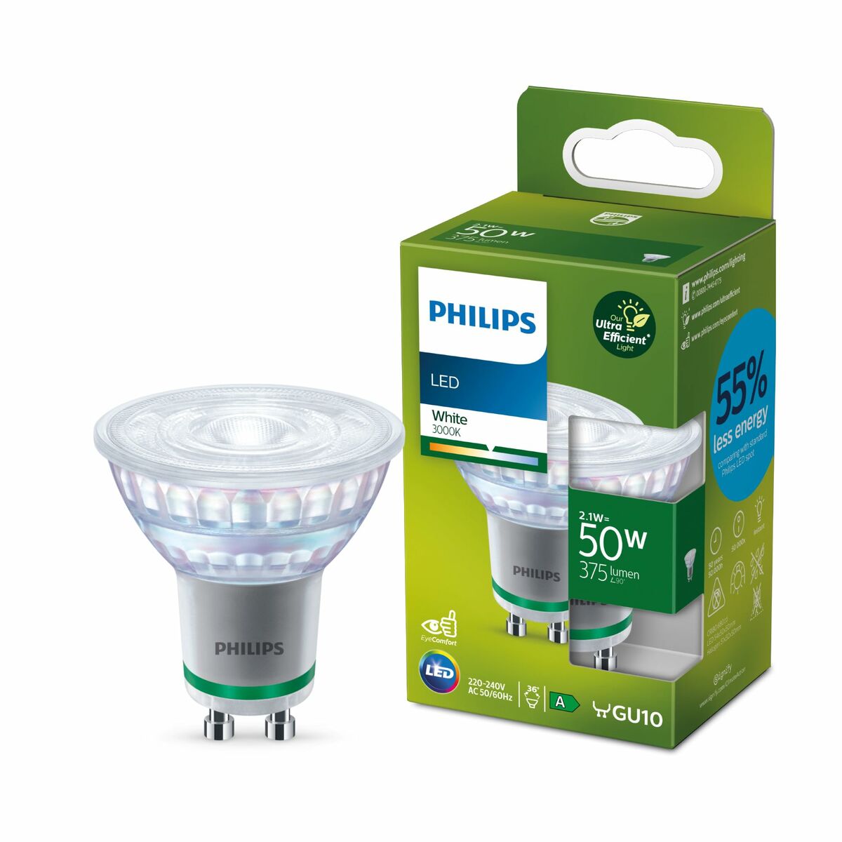 Bombilla LED Philips Spot A 50 W 2,1 W GU10 375 Lm (3000 K)