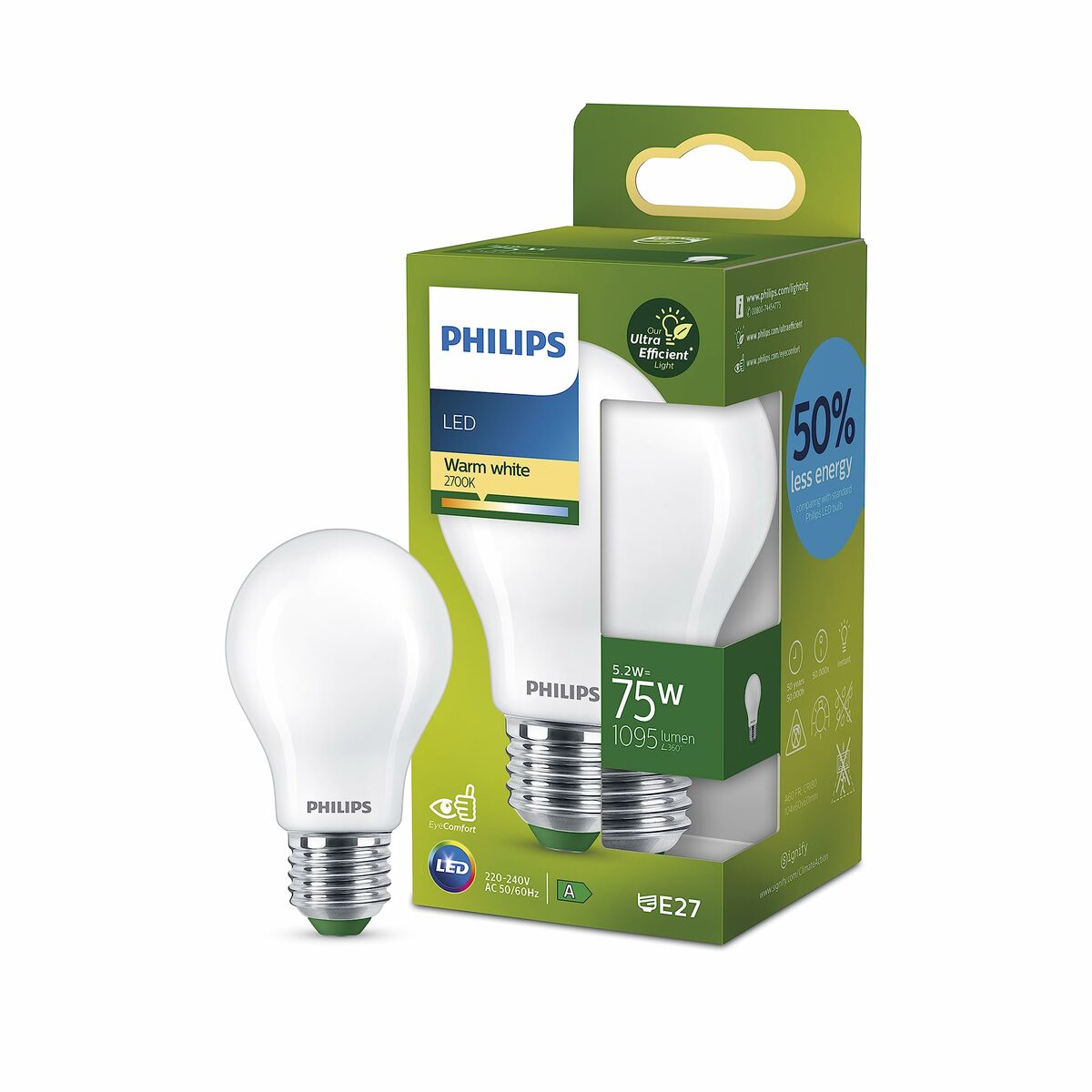 Bombilla LED Philips Classic A 75 W 5,2 W E27 1095 Lm (2700 K)