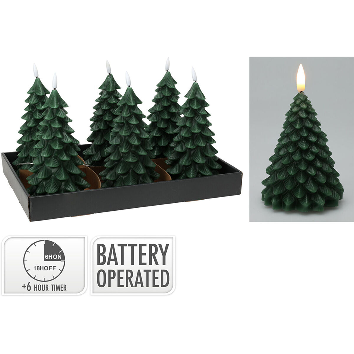 Vela LED Lifetime Verde oscuro Árbol de Navidad 19 cm Efecto llama