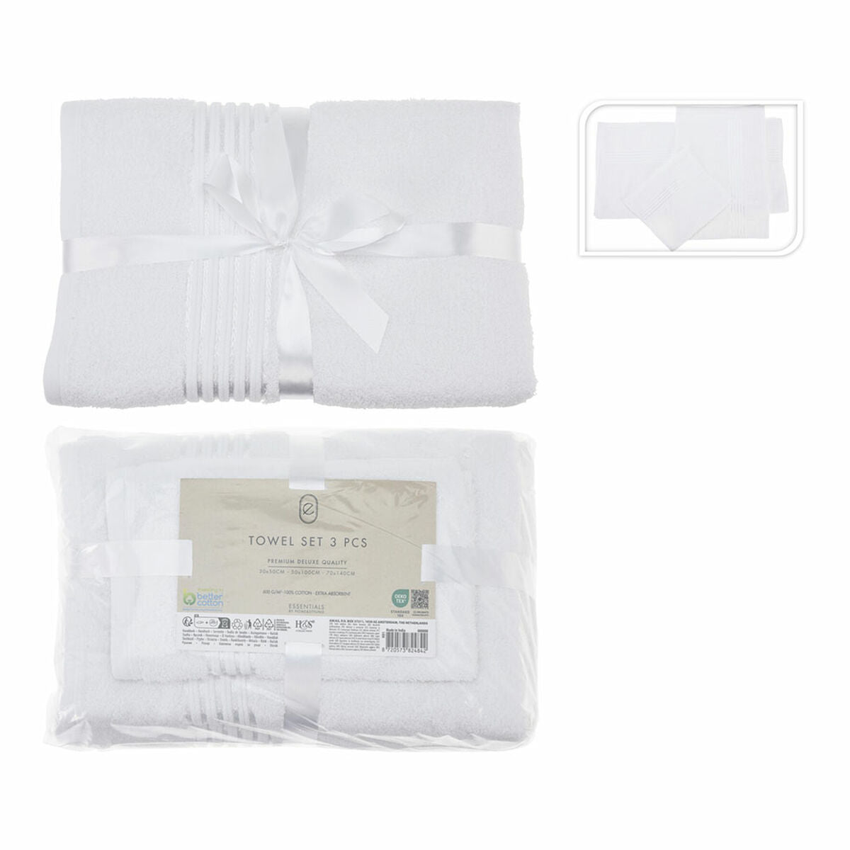 Essentials White Towel Set (3 Pieces)