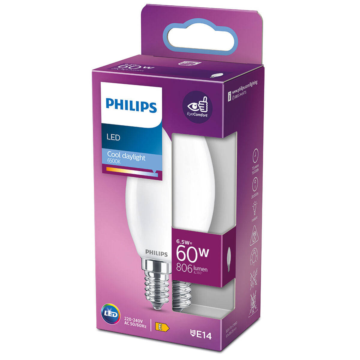 Bombilla LED Philips Vela E 6,5 W E14 806 lm 3,5 x 9,7 cm (6500 K)