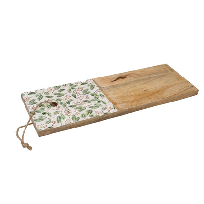 Romimex Cutting Board White Green Mango Wood Leaves 56 x 2 x 19 cm