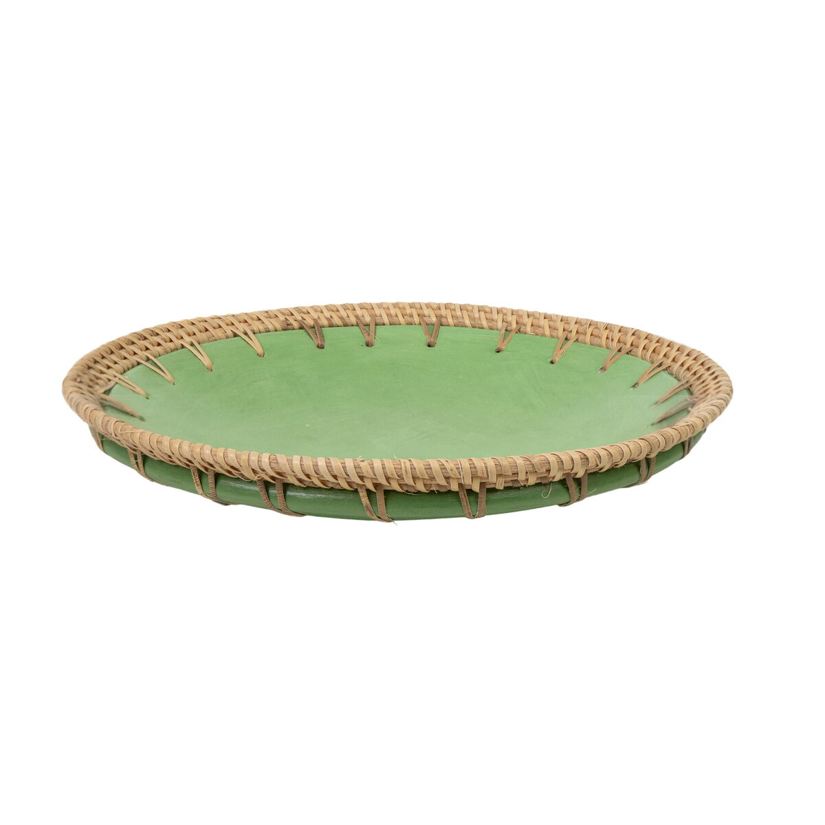 Romimex Natural Green Ceramic Rattan Centerpiece 30 x 6 x 30 cm