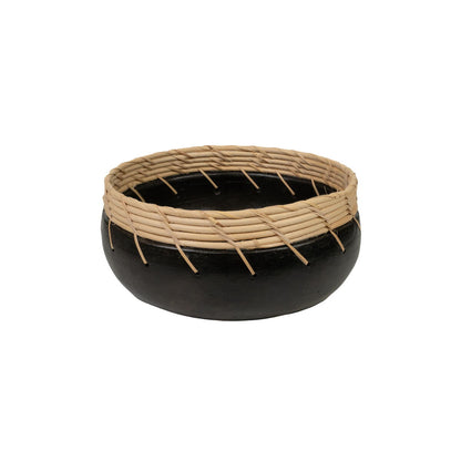 Romimex Black Natural Ceramic Rattan Centerpiece 20 x 12 x 30 cm