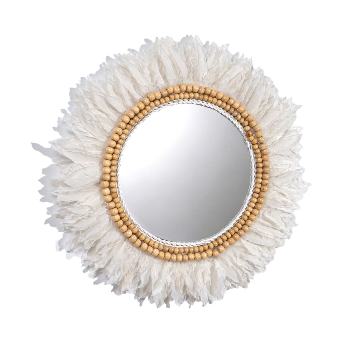 Romimex Wall Mirror White Feathers 60 x 3 x 60 cm Round