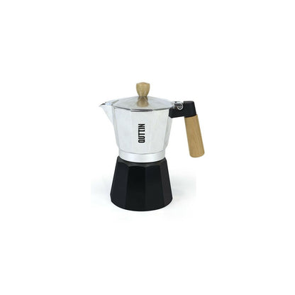 Quttin Italian Coffee Maker Wood Aluminum 6 Cups