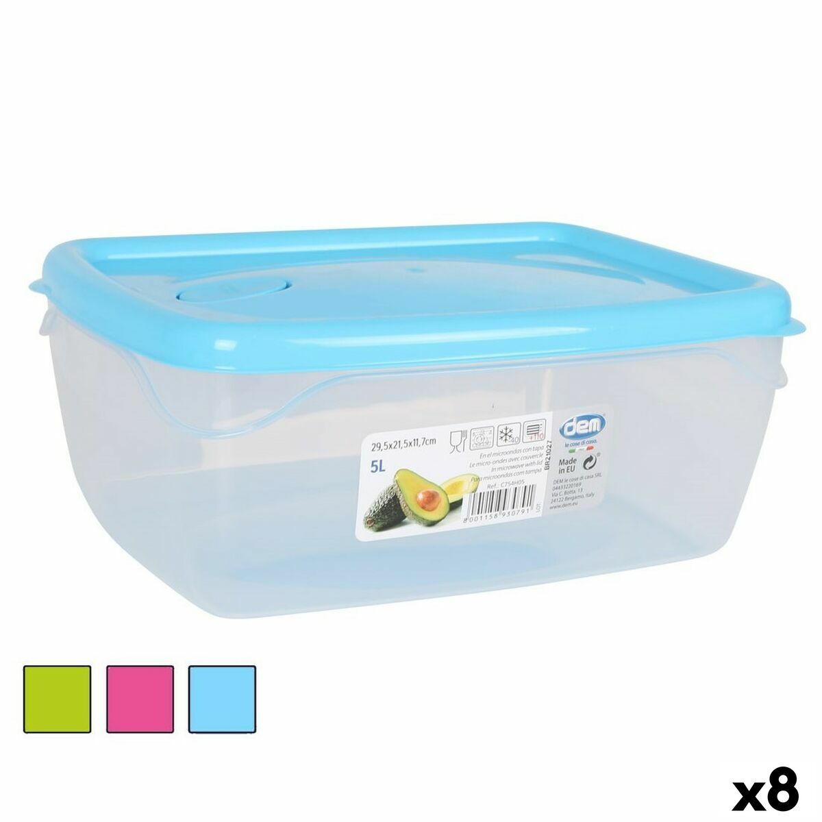 Rectangular Lunch Box with Lid 5 L Rectangular 29.5 x 21.5 x 11.7 cm (8 Units)