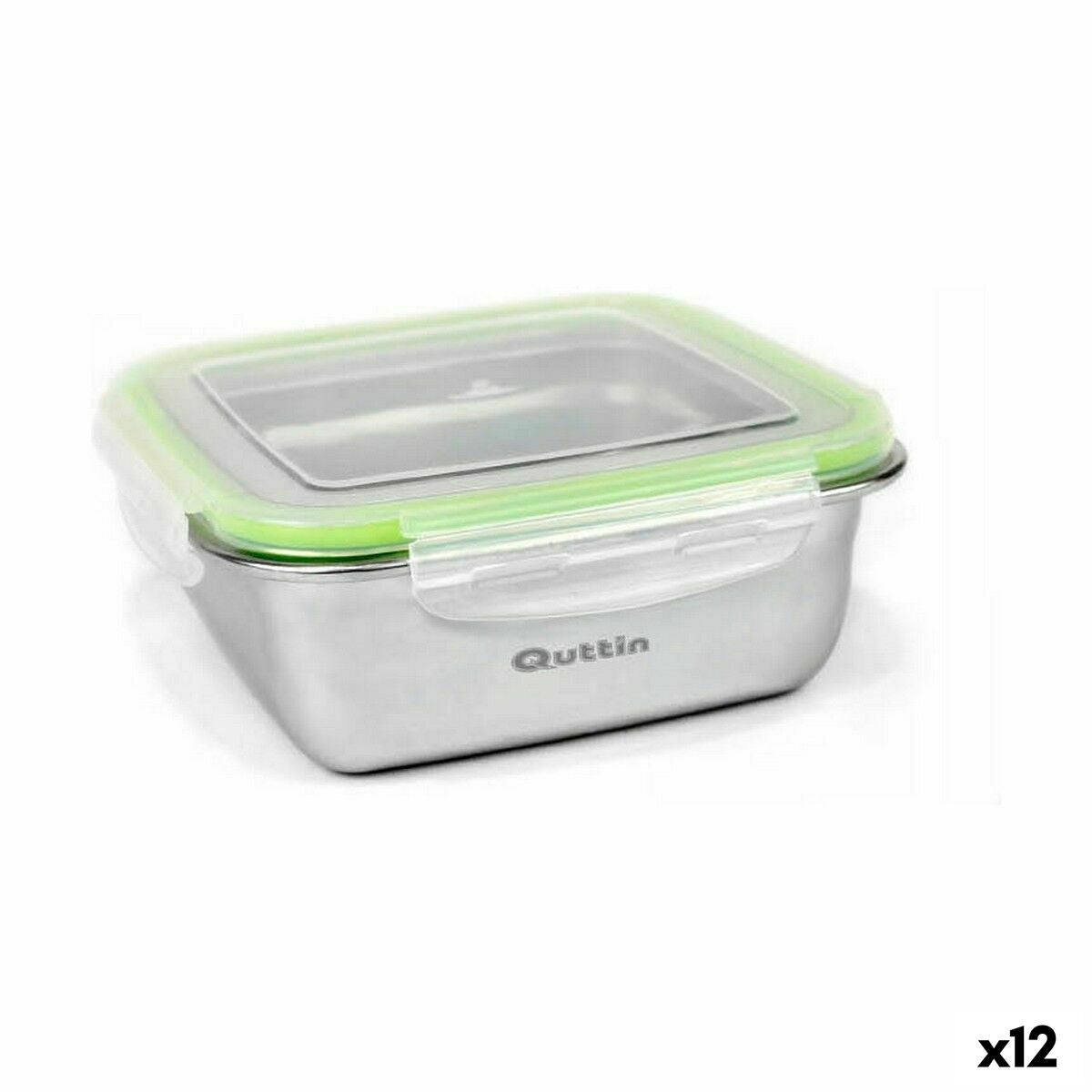 Quttin Square Hermetic Lunch Box Stainless Steel 400 ml 12 x 12 x 6 cm (12 Units)