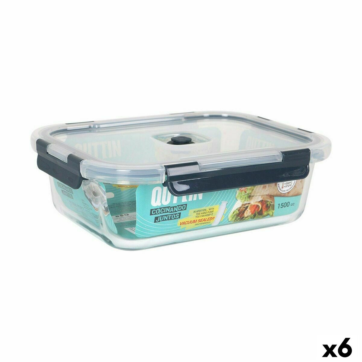 Quttin Rectangular Hermetic Lunch Box 1.5 L 23 x 17.8 x 7.6 cm (6 Units)