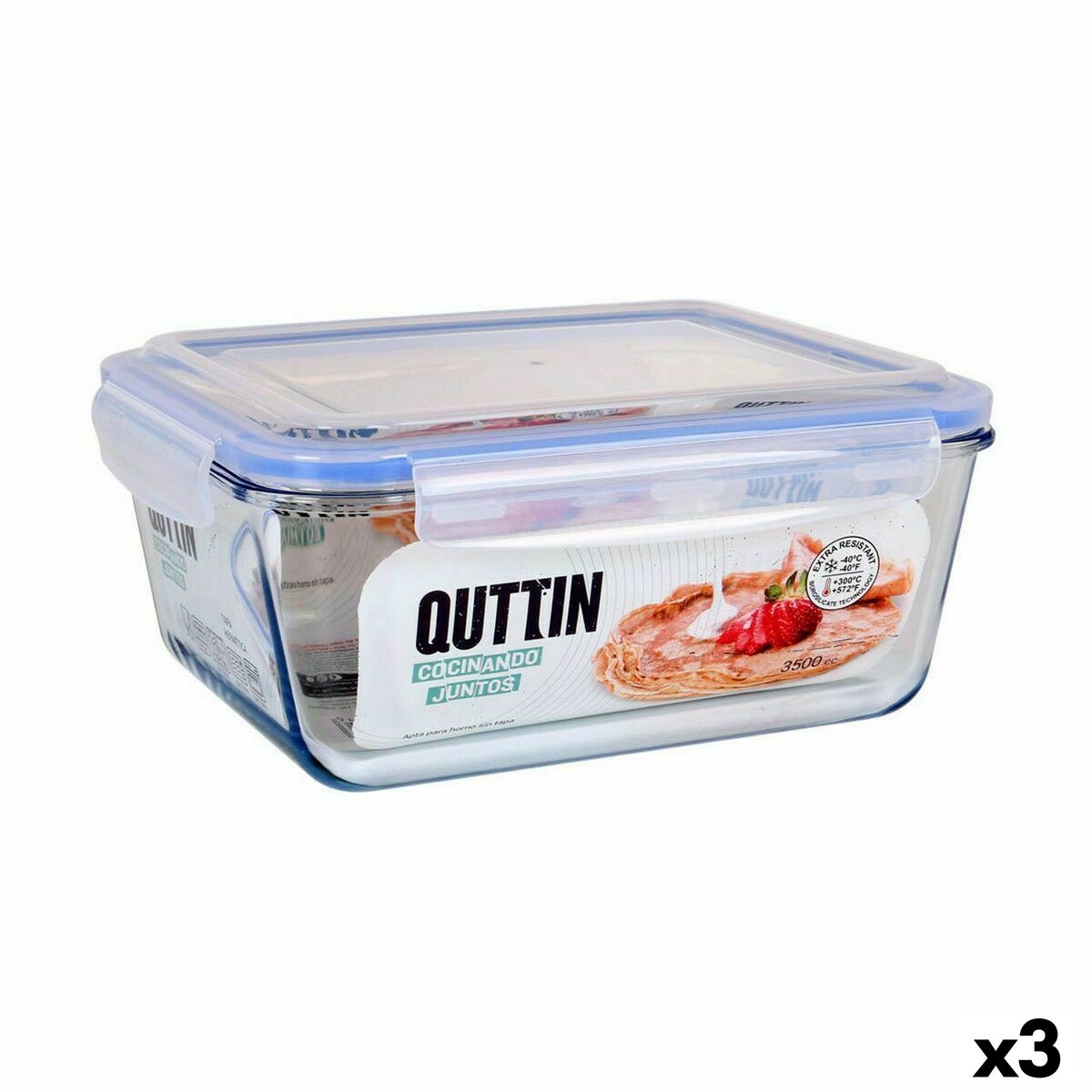 Quttin Rectangular Hermetic Lunch Box 3.5 L (3 Units)