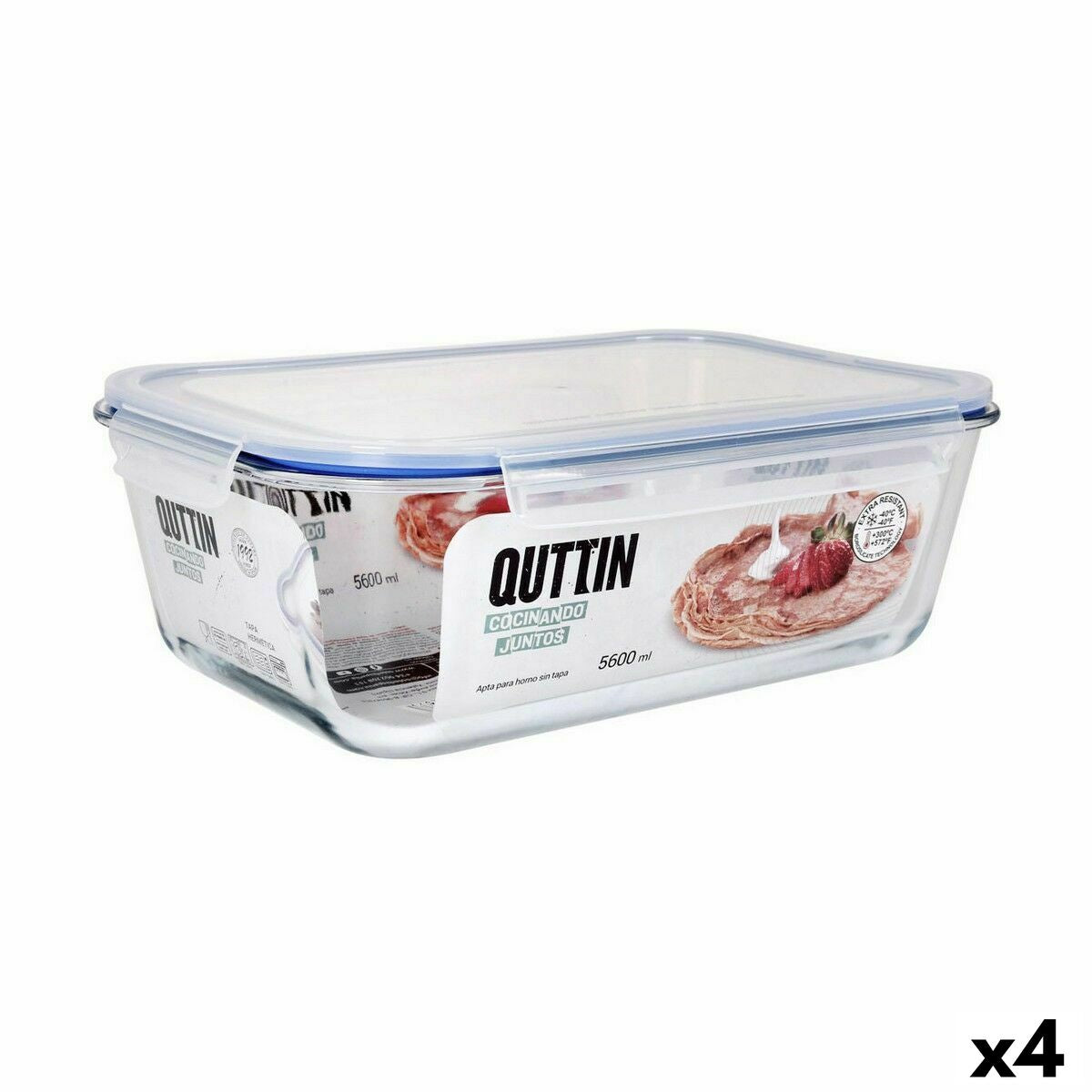 Quttin Transparent Rectangular Hermetic Lunch Box 5.6 L (4 Units)