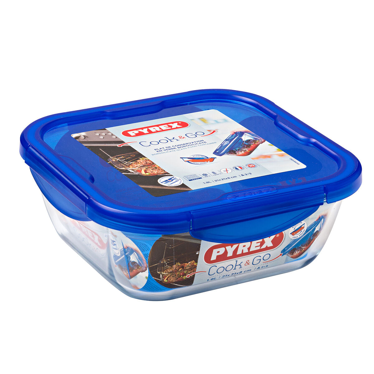 Pyrex Cook &amp; go Airtight Lunch Box 21 x 21 x 9 cm Blue 1.9 L Glass (6 Units)