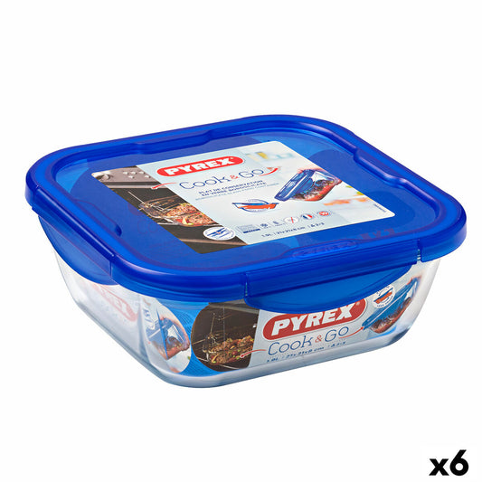 Fiambrera Hermética Pyrex Cook & go 21 x 21 x 9 cm Azul 1,9 L Vidrio (6 Unidades)