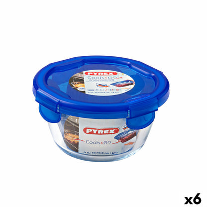 Pyrex Cook &amp; go Airtight Lunch Box 15.5 x 15.5 x 8.5 cm Blue 700 ml Glass (6 Units)