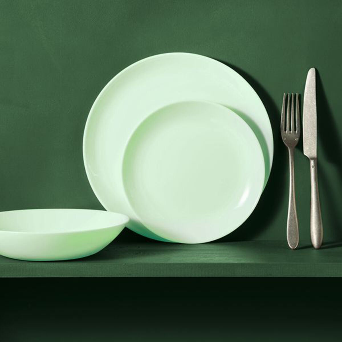 Luminarc Diwali Paradise Green Glass Dinner Plate 25 cm (24 Units)