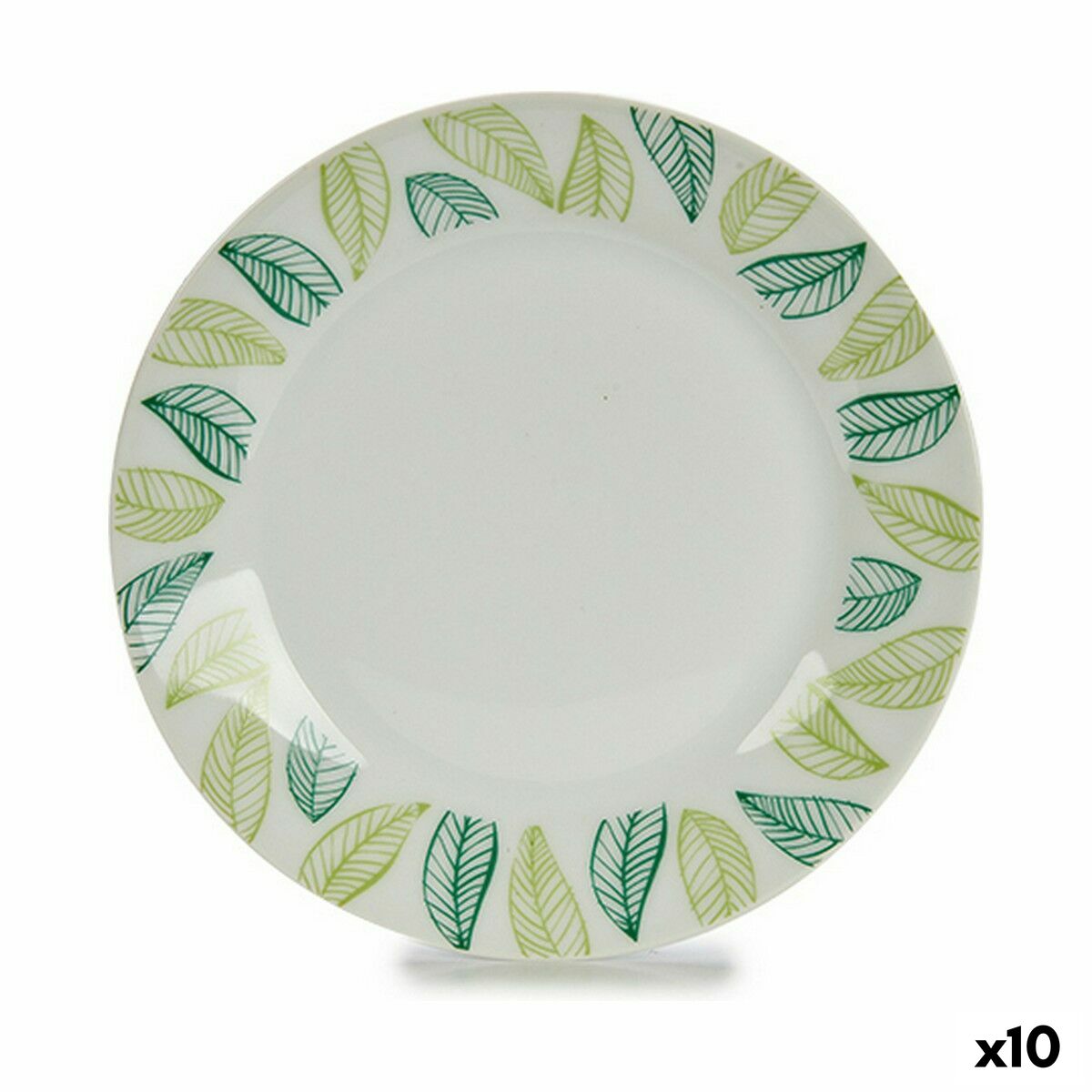 Dessert Plate Leaves White Green Ø 19 cm Porcelain (10 Units)