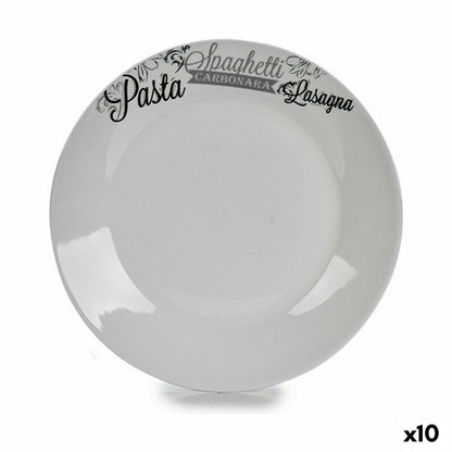 Flat Plate Ø 24.4 cm Black White Porcelain Pasta (10 Units)