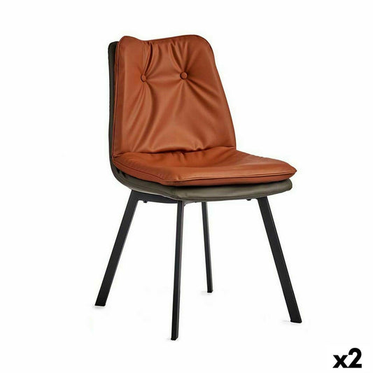 Buttoned Armchair Brown Black Steel Grey 62 x 85 x 47 cm (2 Units)