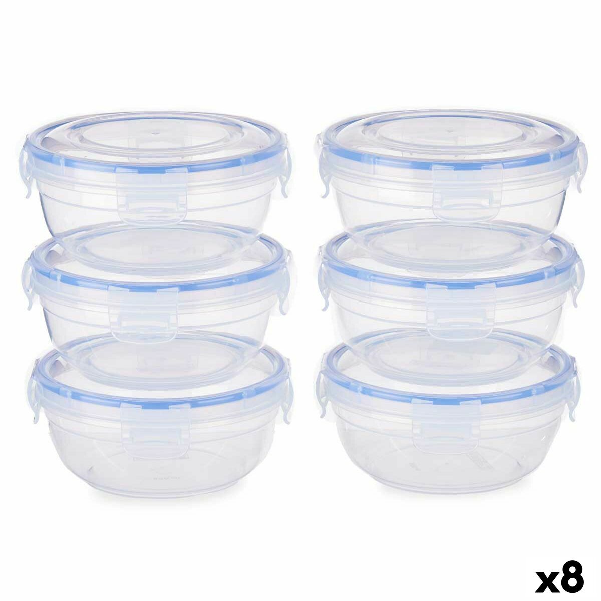 Set de Fiambreras Hermético Azul Transparente Plástico 800 ml 15,5 x 7,5 x 15,5 cm (8 Unidades)