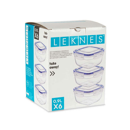 Set de Fiambreras Hermético Azul Transparente Plástico 900 ml 14,5 x 8,5 x 14,5 cm (8 Unidades)