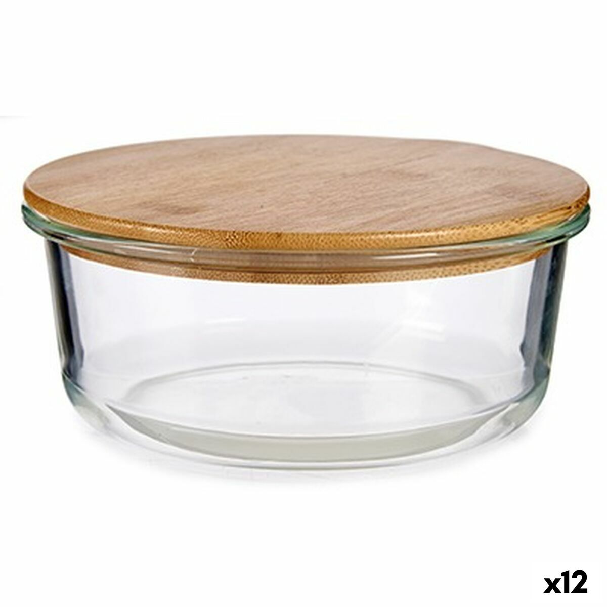 Round Lunch Box with Bamboo Lid 17 x 7 x 17 cm (12 Units)