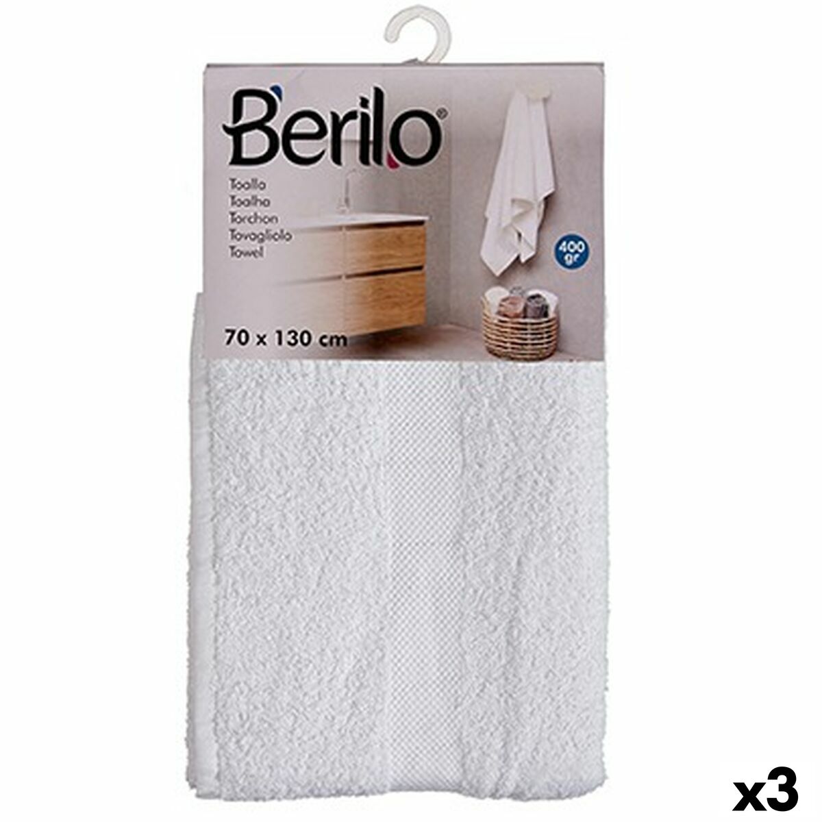 White Bath Towel 70 x 130 cm (3 Units)